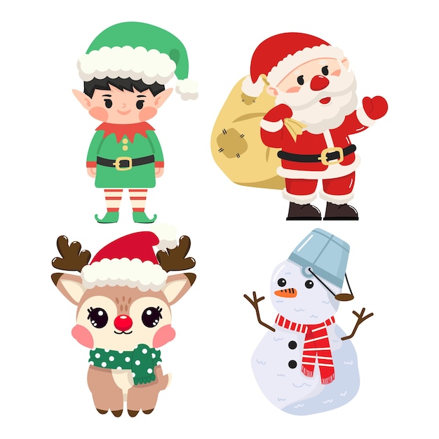 Vector collection of christmas characters cartoon