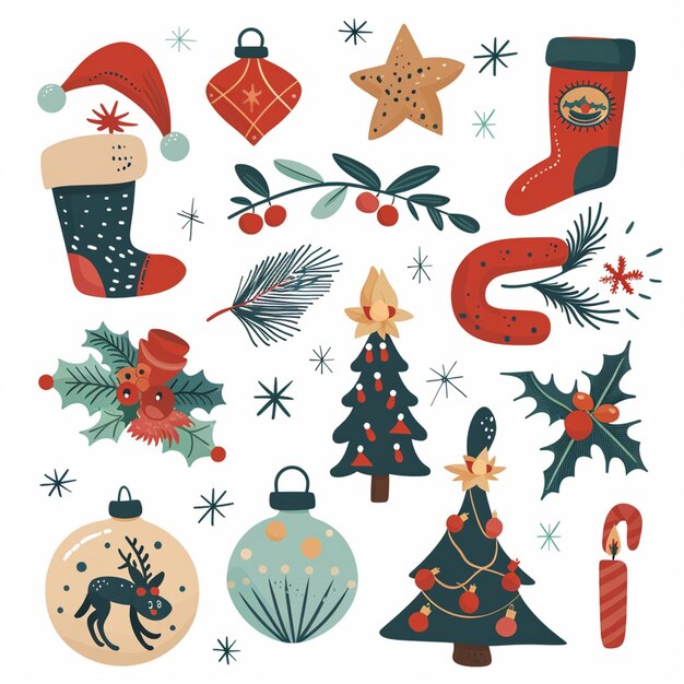 Vector a collection of christmas decorations including santa santa santa and santa