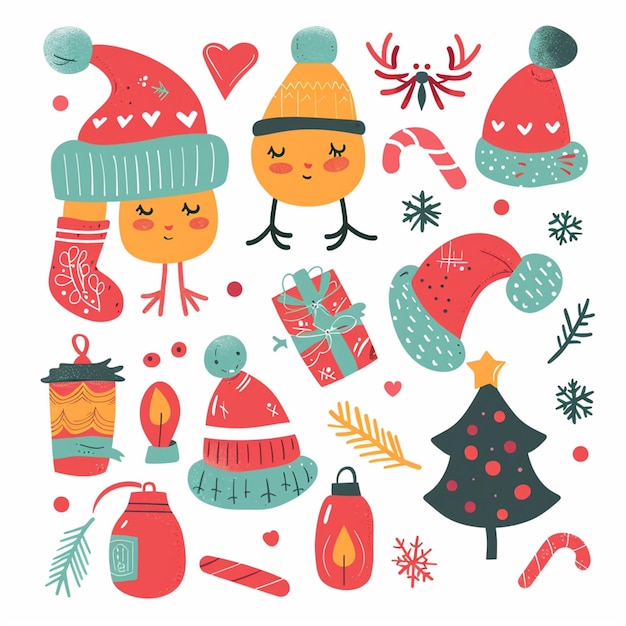 Vector a collection of christmas decorations including santa snowman and christmas