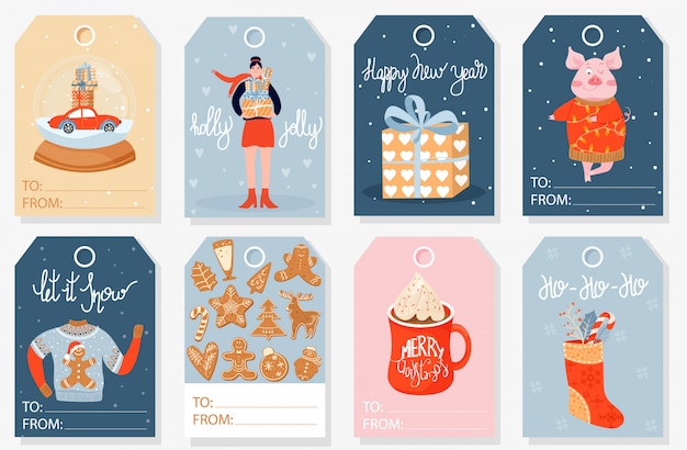 Collection of Christmas gift tags or labels.