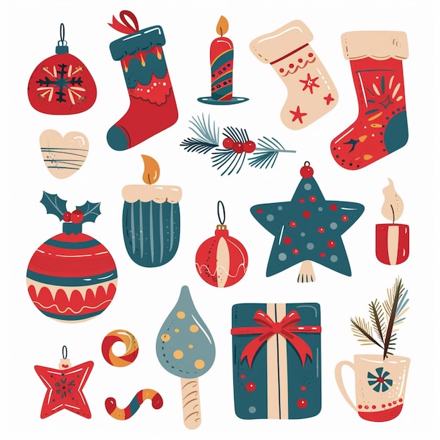 Vector a collection of christmas items including santa santa santa and santa