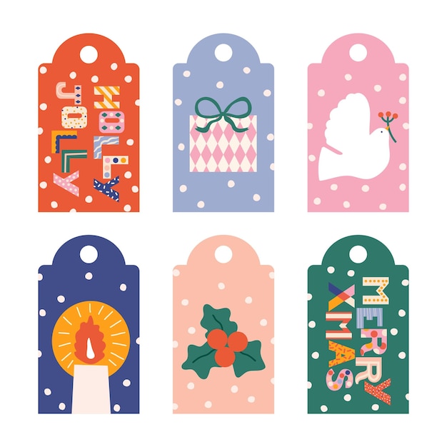 Collection of Christmas and New Year gift labels and tags with lettering and cute festive elements