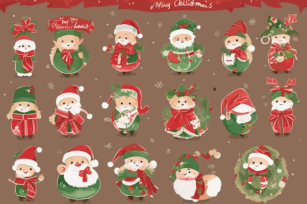 a collection of christmas ornaments with a red background with a red border.