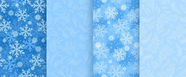 Collection of Christmas seamless pattern with snowflakes on blue background