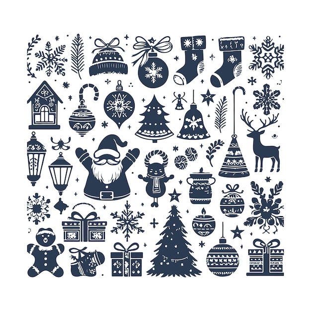 Vector a collection of christmas themed icons including a snowman santa and christmas