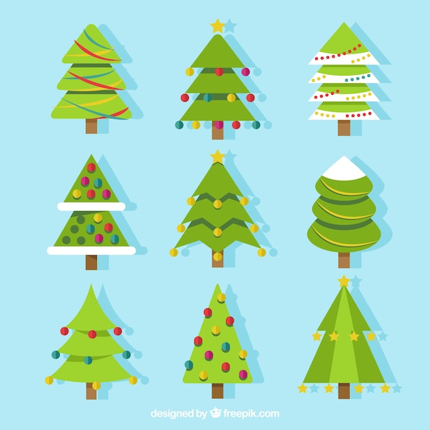 Collection of christmas trees in flat design