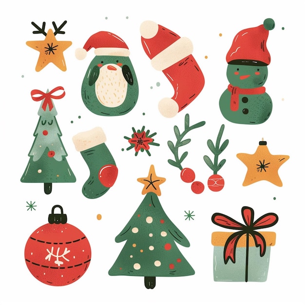 Vector a collection of christmas trees including santa santa and snowman