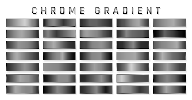 Collection of chrome metallic gradient. Brilliant plates with chrome effect. 