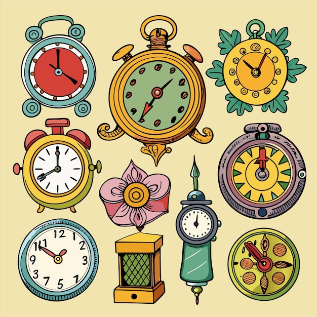 Vector a collection of clocks including one that says quot the time is 12 00 quot