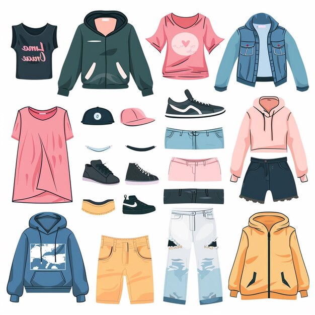 Vector a collection of clothes including one that says  spring