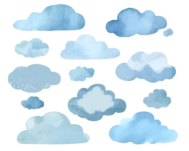 Vector a collection of clouds and dark rainy cloudscape vector set