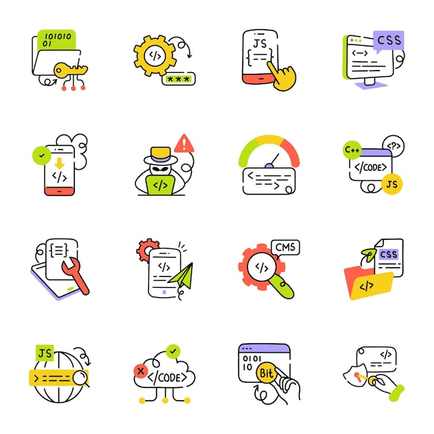 Collection of Coding Hand Drawn Icons