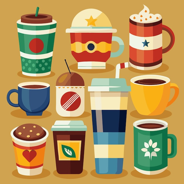 a collection of coffee cups and cups with one that says  coffee