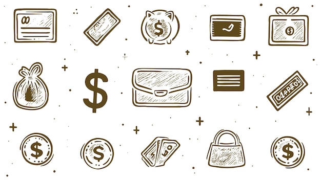 Vector collection of coins and wallets with a dollar bill