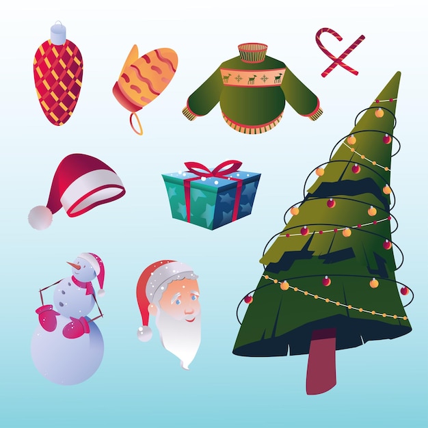 Collection of colored Christmas icons