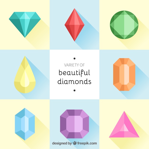 Collection of colored diamonds in flat design