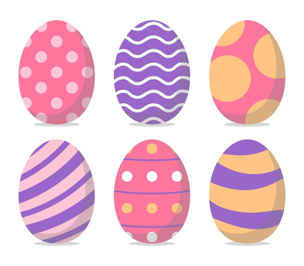 Collection Of Colored Easter Eggs Pink Purple Beige Vector Illustration In Flat Style