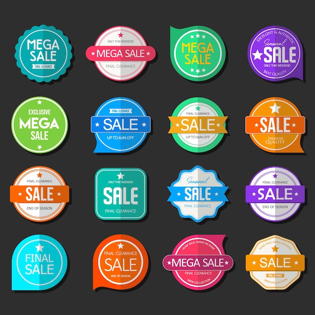 Collection of colorful badges and labels modern super sale style