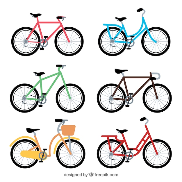 Collection of colorful bike in flat design