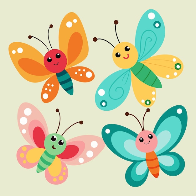 Vector a collection of colorful butterflies with different colors