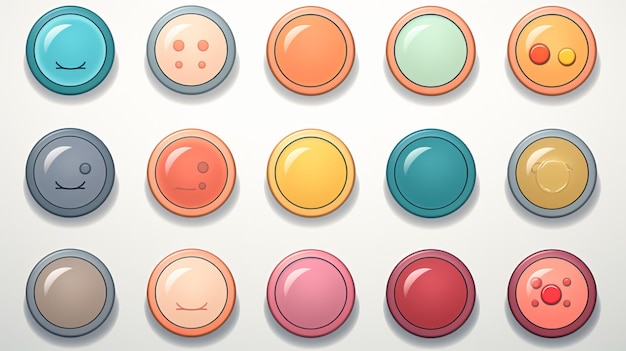 a collection of colorful buttons with different colors and shapes