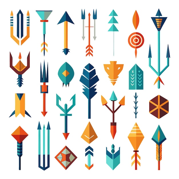 A collection of colorful and colorful illustrations including swords arrows and arrows