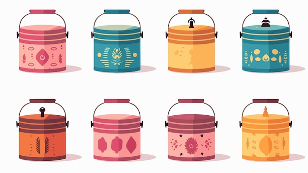 a collection of colorful containers with lids and lids