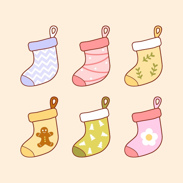 collection of colorful decorated christmas socks cute christmas stocking illustration