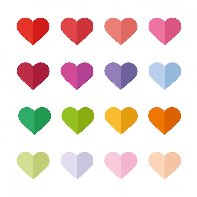 Collection of colorful flat hearts