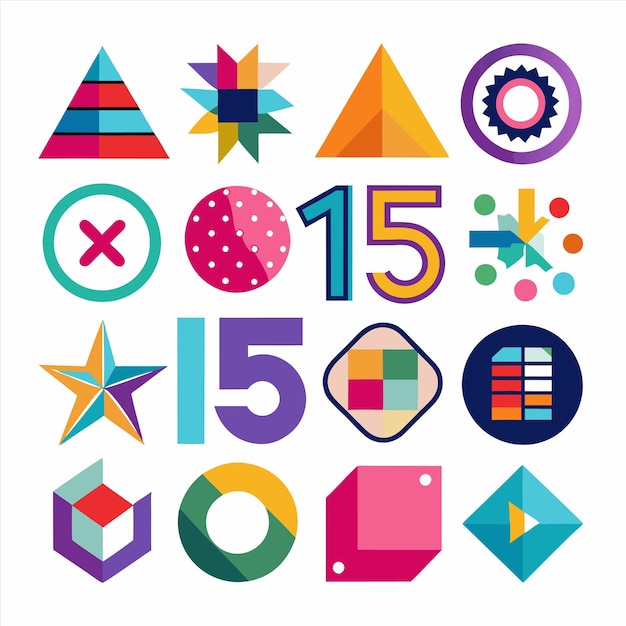 Vector a collection of colorful geometric designs including the number 50