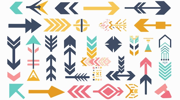 Vector a collection of colorful geometric designs with arrows and arrows