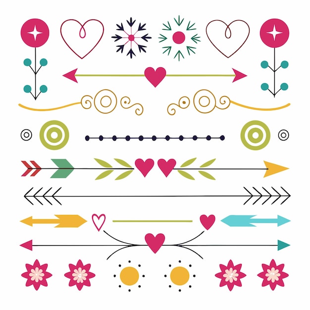 a collection of colorful hearts and arrows with different colors and shapes