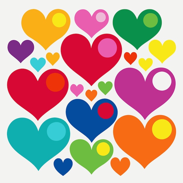 Vector a collection of colorful hearts with a rainbow colored one that says  heart