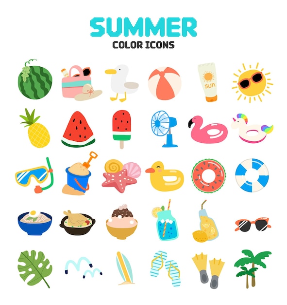 a collection of colorful icons including summer summer summer and summer