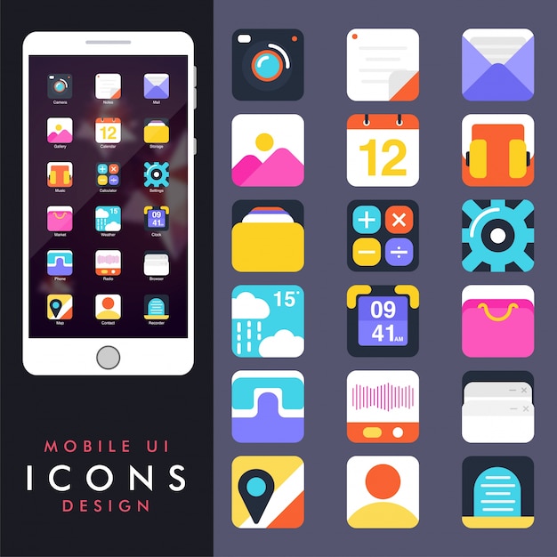 Collection of colorful icons for mobiles