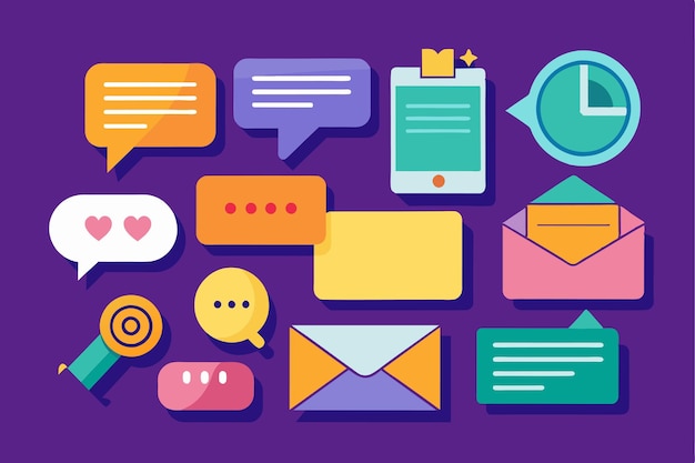 Vector a collection of colorful icons represents various messaging tools like chat bubbles notifications and emails message icon set