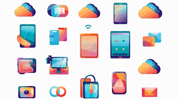 Vector a collection of colorful images of smart phones and a bag