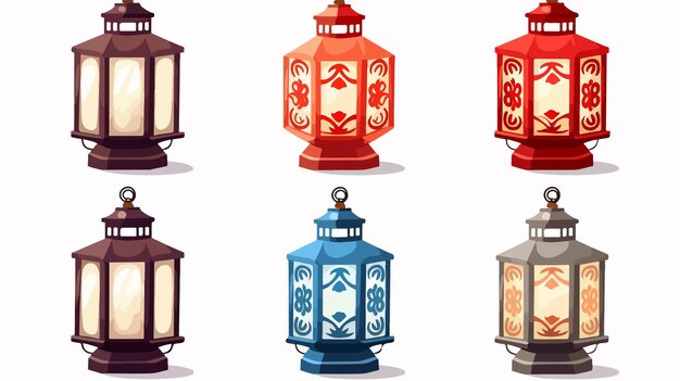 Vector a collection of colorful lanterns including one that has the words  lantern  on it