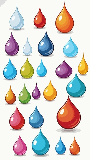 Vector a collection of colorful liquid water drops cartoon drawing artwork vector