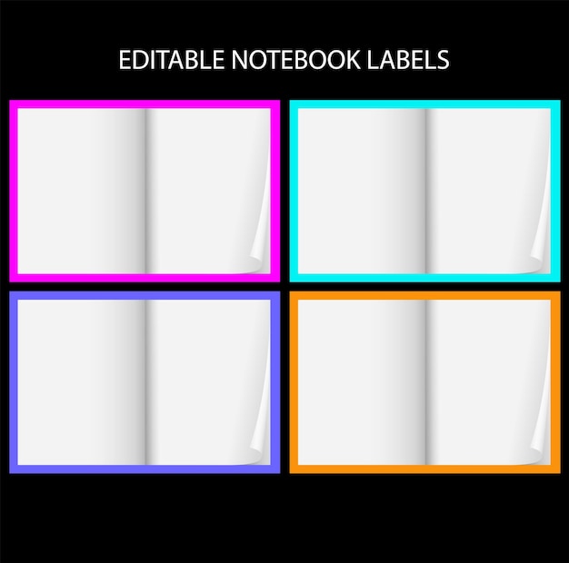 collection of colorful notebook, pages, labels vector design on white isolated background.