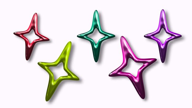 Vector collection of colorful shiny colored stars with a white background