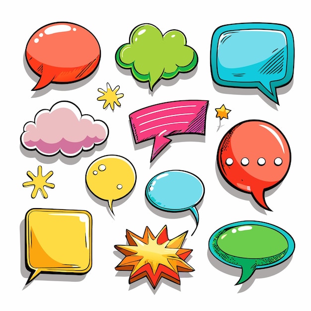 Collection of Colorful Speech Bubbles with Stars and a Boom Effect