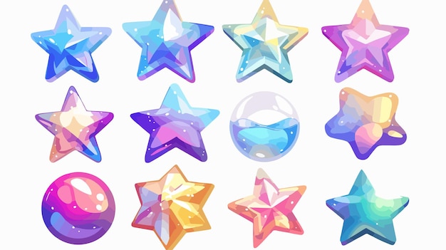 a collection of colorful stars with a blue and purple star on them