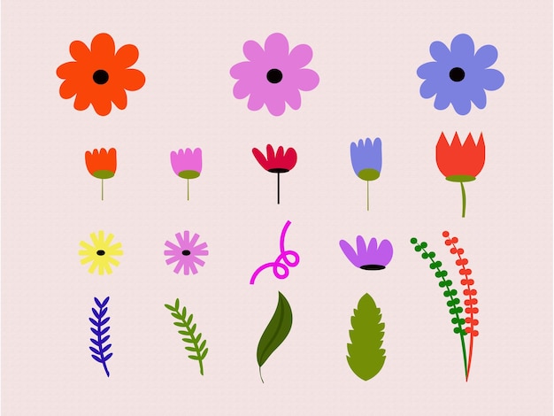 a collection of colorful stylized flower illustrations arranged