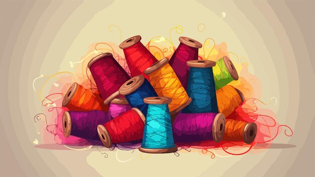 Vector a collection of colorful threads with a line of yarn