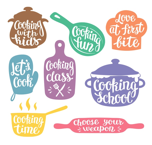 Collection of coloured silhouettes for cooking label 