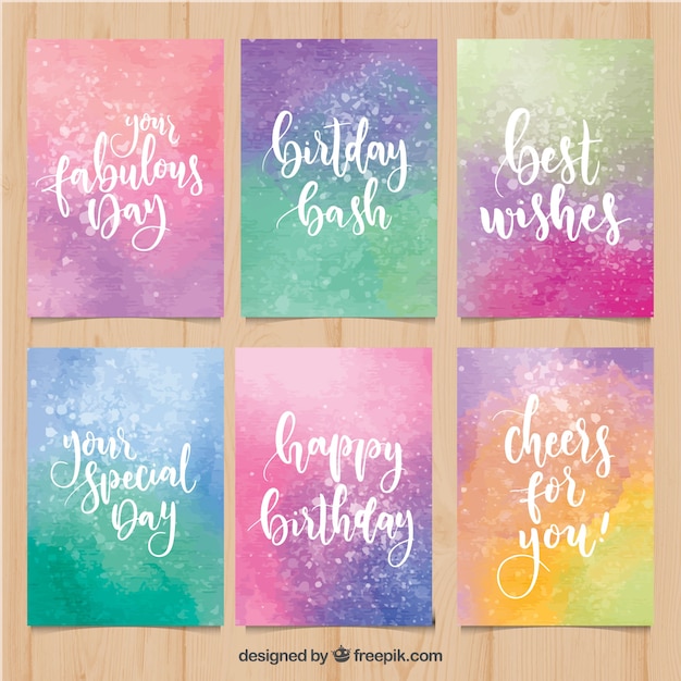 Vector collection of colourful watercolour birthday cards