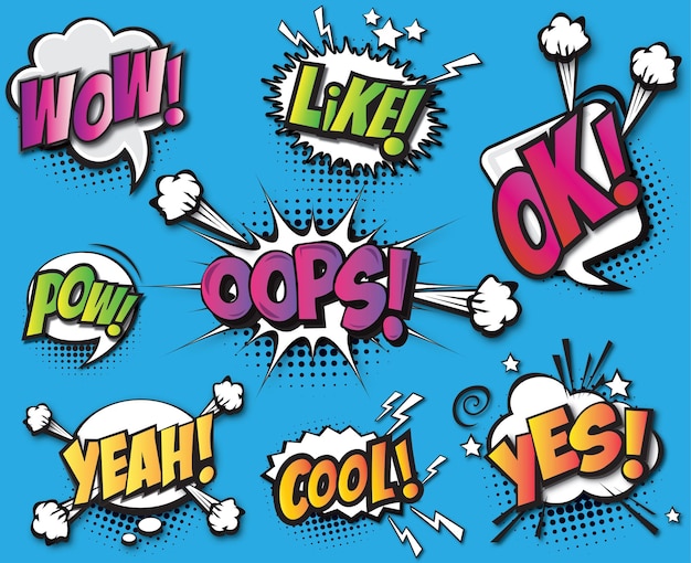 Vector a collection of comic pop art text bubble with words