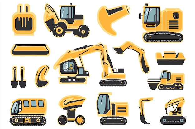 Vector collection of construction logos with heavy machinery