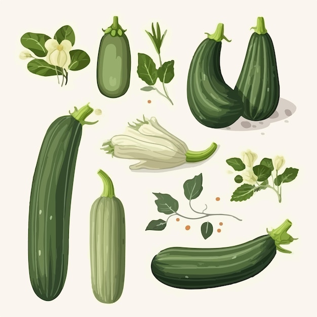 Collection of Courgette illustrations with a geometric pattern